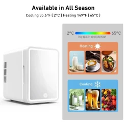 MINI SPECCHIO TRUCCO FRIGORIFERO PORTATILE 4LT CON LUCE LED AUTO CASA DOPPIO USO