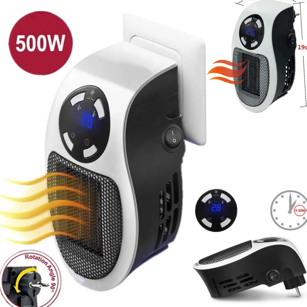 MINI STUFA ELETTRICA A MURO PARETE DISPLAY DIGITALE HANDY TERMO RISCALDA 500 W