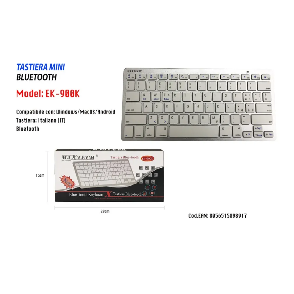 MINI TASTIERA WIRELESS BLUETOOTH ANDROID PC SMARTPHONE TABLET MAXTECH EK900K