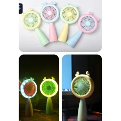 MINI VENTILATORE CON LUCE A LED HQ66-17 PORTATILE BATTERIA RICARICABILE USB 2 VELOCITÀ