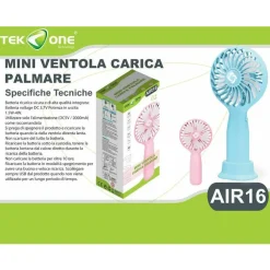 MINI VENTILATORE TEKONE AIR16 PORTATILE VENTOLE CARICA PALMARE
