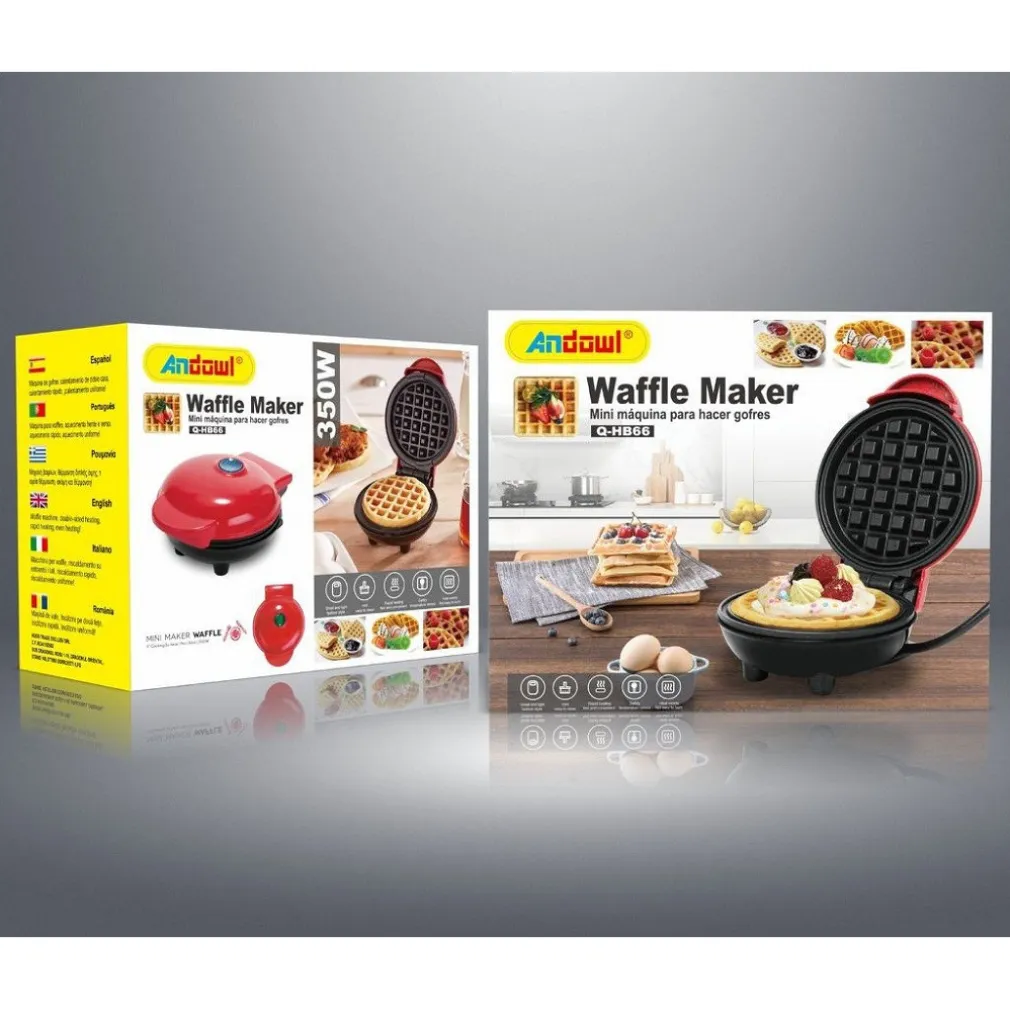 MINI WAFFLE MAKER MACCHINA ANTIADERENTE PER WAFFLE CIALDE FRITTELLE 350W Q-HB66