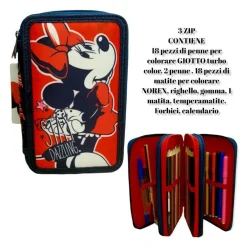 MINNIE MOUSE STAY DAZZLING ASTUCCIO 3 ZIP CERNIERE PORTAPASTELLI MATITE SCUOLA