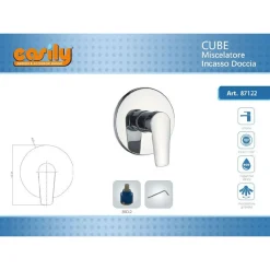 MISCELATORE DOCCIA AD INCASSO DA PARETE BAGNO MONOCOMANDO CROMATO CUBE 87122