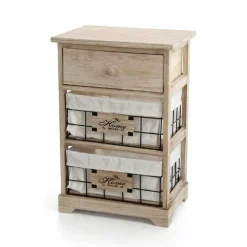 MOBILE CASSETTIERA IN LEGNO NATURALE 3 CASSETTI 37X27X58CM DECORATA CESTE 787805