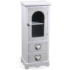 MOBILE CON VETRINA CUORE ANTA 2 CASSETTI IN LEGNO SHABBY CHIC 80X32X26CM 662218