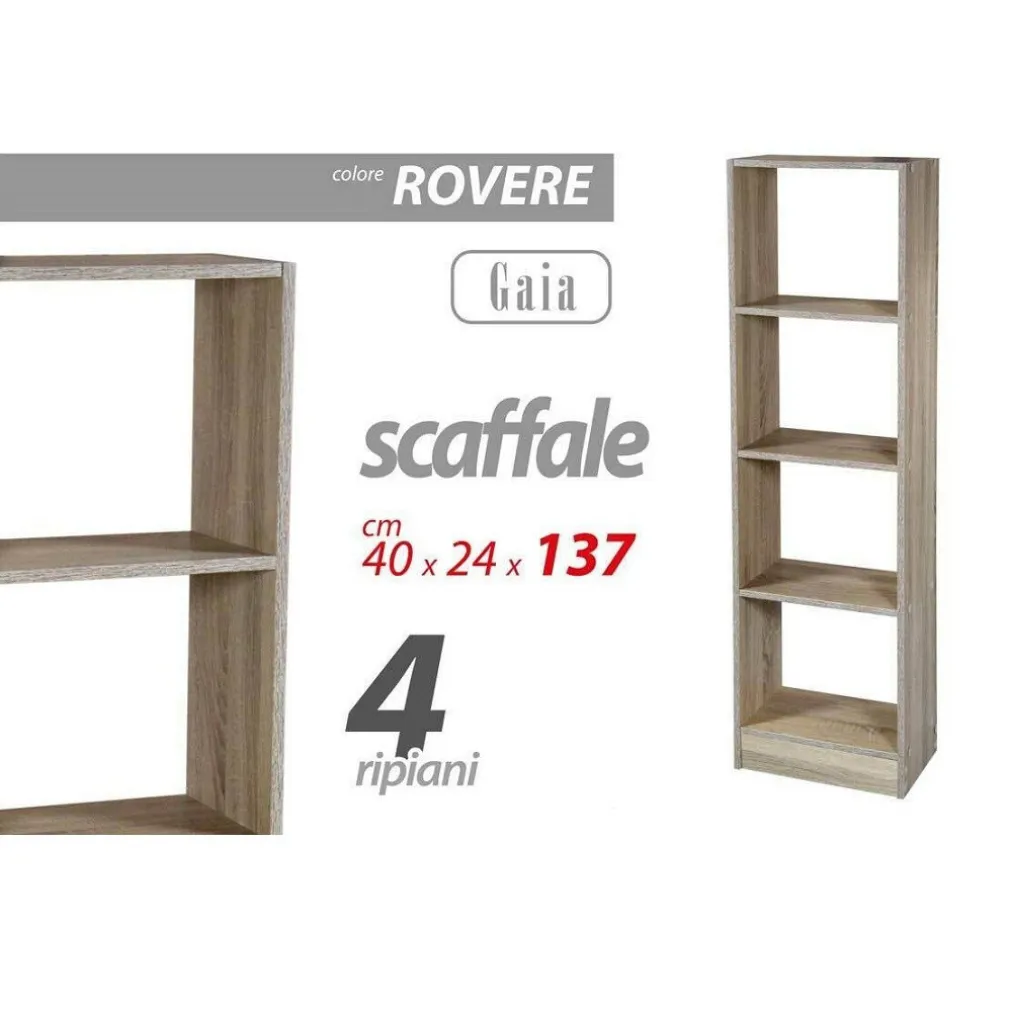 MOBILE LIBRERIA GAIA SCAFFALE 4 RIPIANI IN LEGNO COLOR ROVERE 40X24X137CM 769665