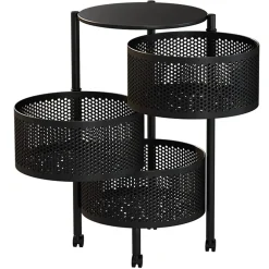 MOBILE MOBILETTO TAVOLINO METALLO NERO 3 SCOMPARTI PORTATUTTO REGOLABILE 30x60CM