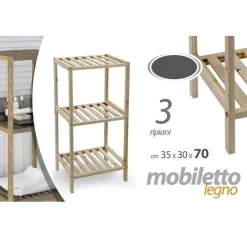 MOBILE SCAFFALE IN LEGNO 3 RIPIANI MENSOLE 35X30X70CM ARREDAMENTO CASA BAGNO