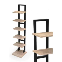 MOBILE SCAFFALE MODERNO IN METALLO 5 RIPIANI MENSOLE IN LEGNO 30X30X131CM 783180