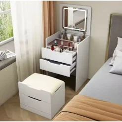 MOBILE TOELETTA POSTAZIONE TRUCCO CON SPECCHIO LUCI SGABELLO NASCOSTO CON CASSETTI