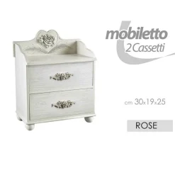 MOBILETTO 2 CASSETTI LEGNO PORTA OGGETTI COMODINO ROSE 30X19X25CM BIANCO 574665