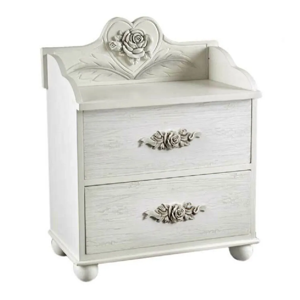 MOBILETTO 2 CASSETTI LEGNO PORTA OGGETTI COMODINO ROSE 30X19X25CM BIANCO 574665