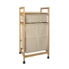 MOBILETTO CESTO PORTABIANCHERIA IN BAMBÙ TESSUTO 42X33,5X84,5CM A 2 SCOMPARTI CON RUOTE