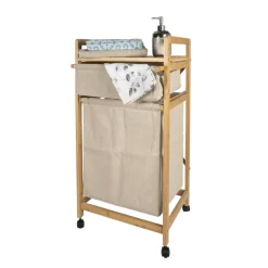 MOBILETTO CESTO PORTABIANCHERIA IN BAMBÙ TESSUTO 42X33,5X84,5CM A 2 SCOMPARTI CON RUOTE