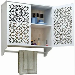 MOBILETTO DA BAGNO A PARETE CON PORTASCIUGAMANI ARMADIETTO IN MDF A 2 LIVELLI