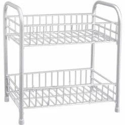 MOBILETTO IN METALLO PORTA OGGETTI 2 RIPIANI BIANCO SCAFFALE BAGNO 32X36CM 52530