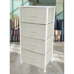 MOBILETTO MULTIUSO CON 4 CASSETTI IN TESSUTO BEIGE DESIGN SALVASPAZIO CASA H94X30X45CM
