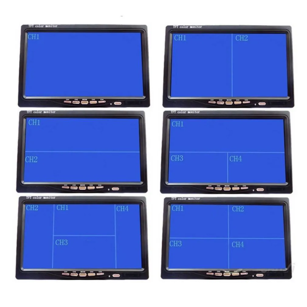 MONITOR LCD 7'' TELECAMERA TV TELEVISORE RETROMARCIA 4 INGRESSI VIDEO SORVEGLIANZA