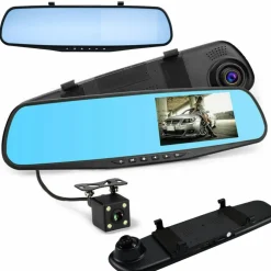MONITOR PER SPECCHIETTI AUTO 4,5" Q-CA599 CON VIDEOCAMERA ANTERIORE POSTERIORE HD