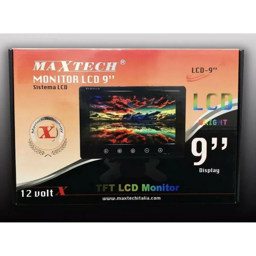 MONITOR PER VIDEOSORVEGLIANZA TELECAMERA AUTO LCD 9 POLLICI 12V MAXTECH LCD-9"