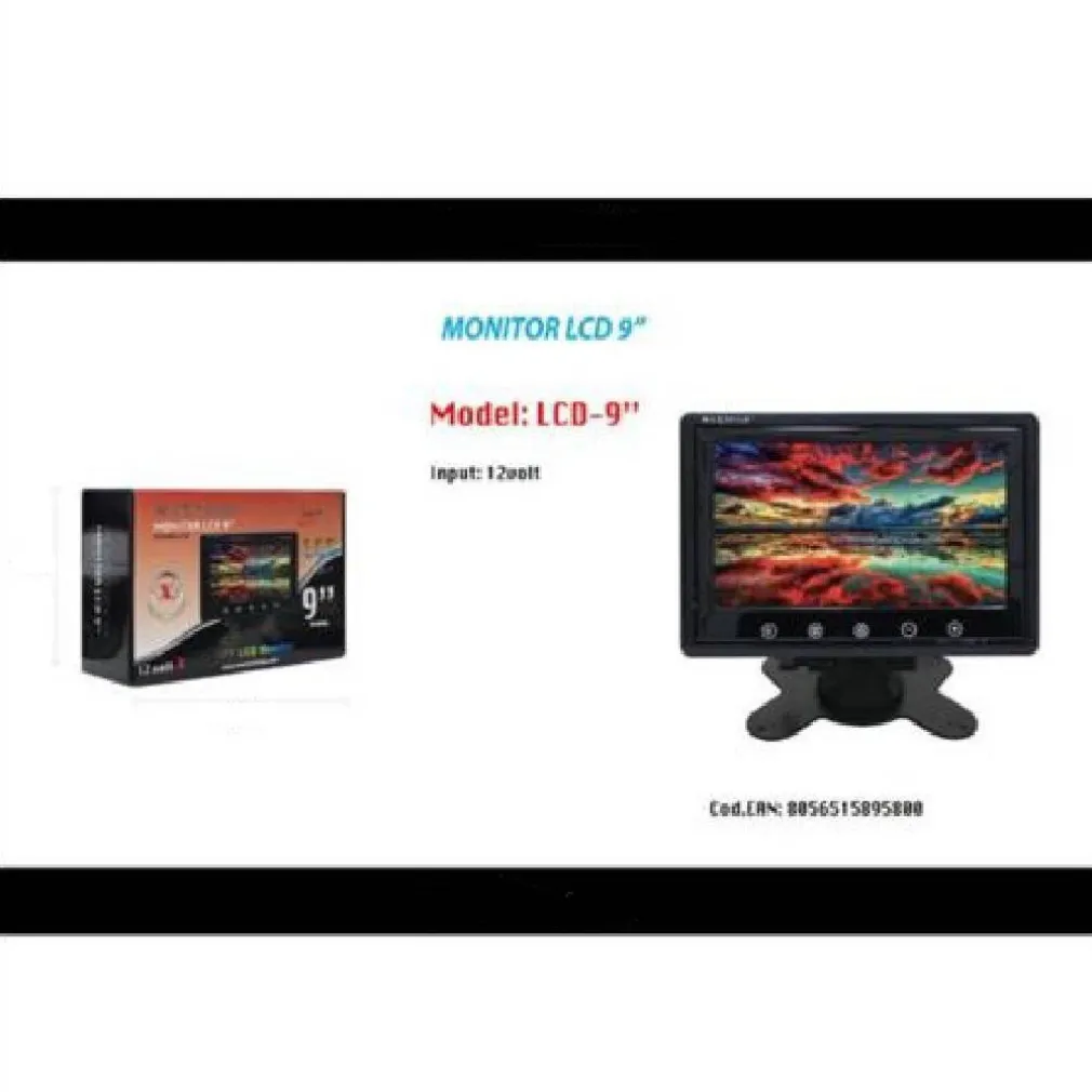 MONITOR PER VIDEOSORVEGLIANZA TELECAMERA AUTO LCD 9 POLLICI 12V MAXTECH LCD-9"