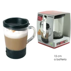MONTALATTE A BATTERIA BICCHIERE CON TAPPO ERMETICO 15CM PER CAPPUCCINO LATTE MACCHIATO