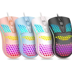 MOUSE GAMING CON FILO LEGGERO LUCI A LED MULTICOLOR EFFETTO TRAFORATO PER PC