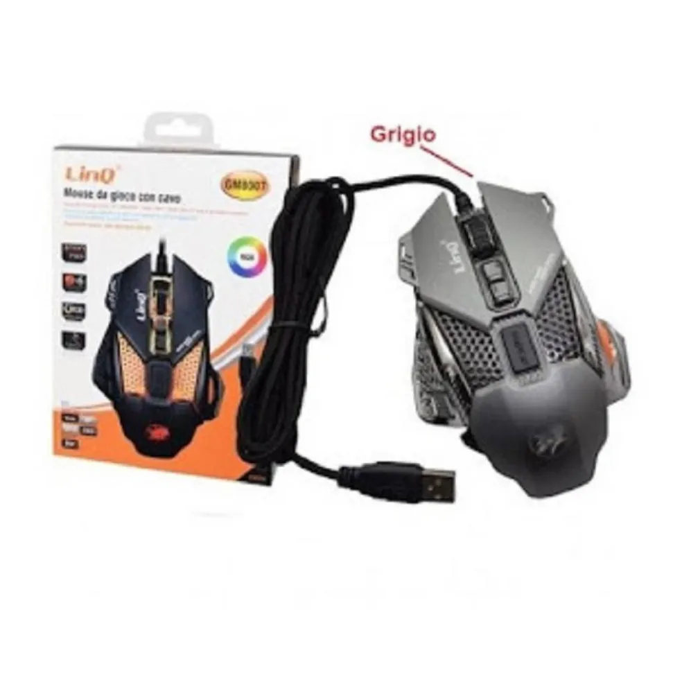 MOUSE GAMING DA GIOCO CON FILO USB 2.0 DPI REGOLABILE 4000 DPI LUCI RGB GM8007