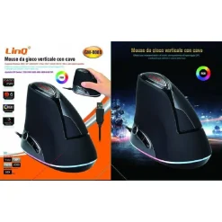 MOUSE GAMING DA GIOCO VERTICALE CON CAVO USB LUCE RGB 6400DPI COMPUTER PC GM-8088