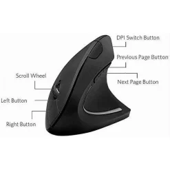 MOUSE VERTICALE WIRELESS SENZA FILI IMPUGNATURA VERTICALE DESIGN ERGONOMICO NERO