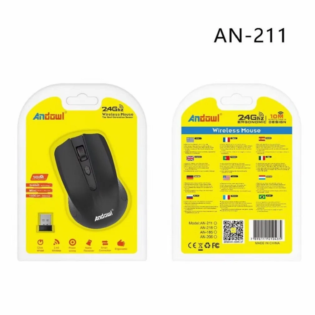 MOUSE WIRELESS OTTICO 2.4GHZ RICETRASMETTITORE USB ERGONOMICO COMPUTER PC AN-211