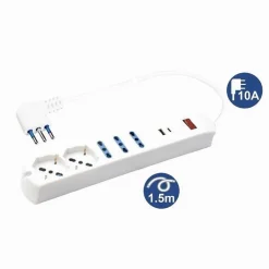 MULTIPRESA 7 IN 1 USB A + C + 3 PRESE PER BIPASSO + 2 SCHUKO/EU CAVO 1,5MT 80080