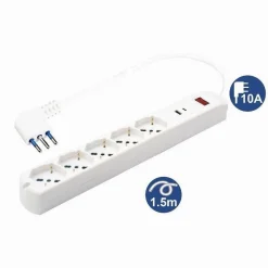 MULTIPRESA 7 IN 1 USB A + C + 5 PRESE PER BIPASSO / SCHUKO / EU CAVO 1.5MT 80082