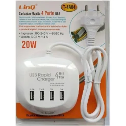 MULTIPRESA CARICATORE RICARICA RAPIDO 20W 4 PORTE USB T-4A04 CARICABATTERIE MULTIPORTA