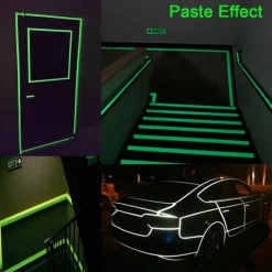 NASTRO LUMINOSO ADESIVO FLUORESCENTE SICUREZZA IMPERMEABILE LUCE VERDE 3MT X 3CM