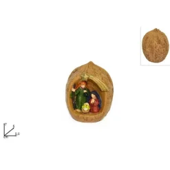 NATIVITÀ PRESEPE IN RESINA CAPANNA NOCE 7CM DECORO NATALE NATALIZIO 5.5X7X5CM