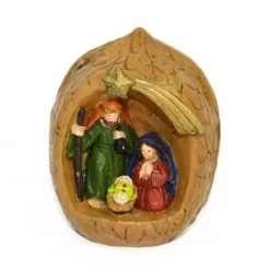 NATIVITÀ PRESEPE IN RESINA CAPANNA NOCE 7CM DECORO NATALE NATALIZIO 5.5X7X5CM