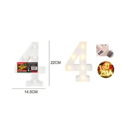NUMERO 4 LUMINOSO CON LUCI LED A BATTERIA DECORAZIONI PER LA CASA DIM. 22 CM