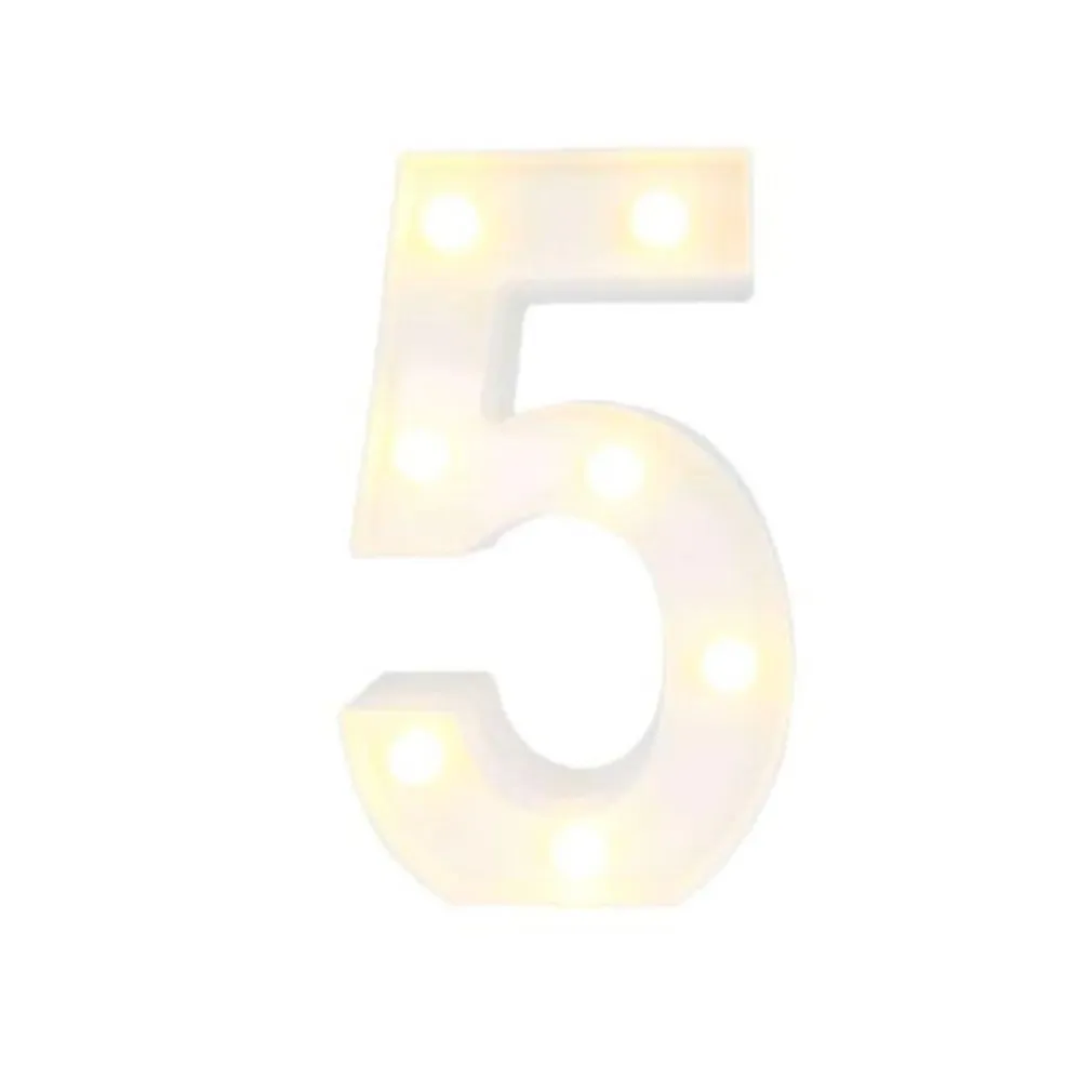 NUMERO 5 LUMINOSO CON LUCI LED A BATTERIA DECORAZIONI PER LA CASA DIM. 22 CM