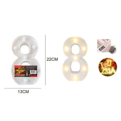 NUMERO 8 LUMINOSO CON LUCI LED A BATTERIA DECORAZIONI PER LA CASA DIM. 22 CM