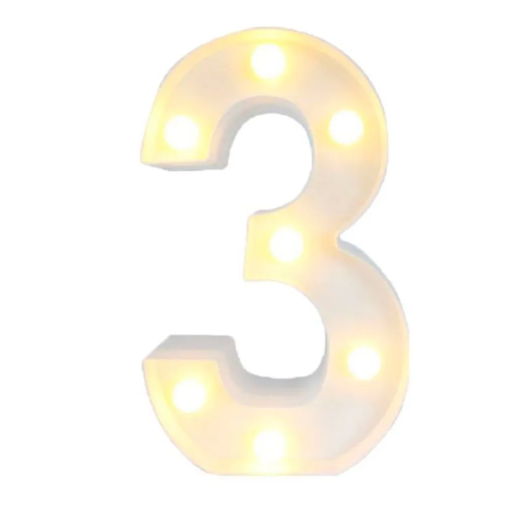 NUMERO 3 LUMINOSO CON LUCI LED A BATTERIA DECORAZIONI PER LA CASA DIM. 22 CM