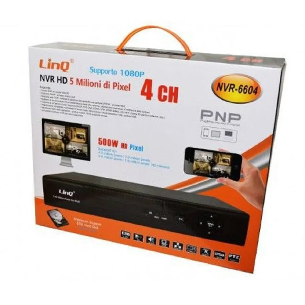 NVR 4CH CANALI REGISTRATORE REC&LIVE FULL HD 1080P WIFI H.264 H.265 P2P NVR-6604
