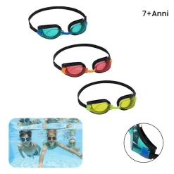 OCCHIALINI DA NUOTO PER BAMBINI FOCUS SILICONE PISCINA 7-14 ANNI 3 COLORI 21005
