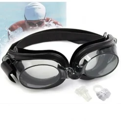 OCCHIALINI NERO NUOTO PISCINA MARE SPORT REGOLABILI CON TAPPI PER NASO ORECCHIE