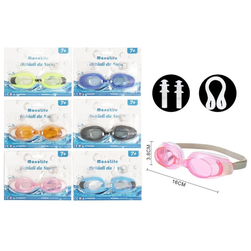 OCCHIALINI NUOTO CON TAPPI PER ORECCHIE NASO PISCINA ANTIAPPANNAMENTO 6 COLORI 605429