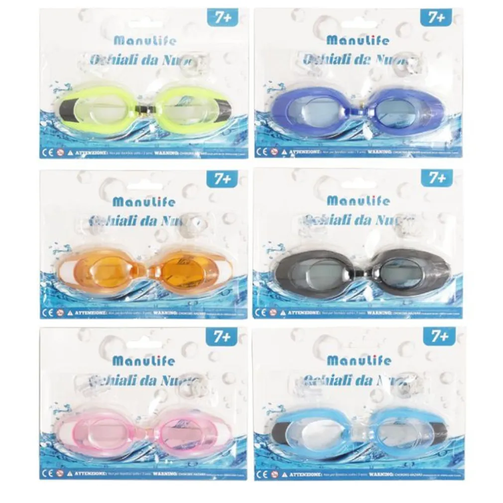 OCCHIALINI NUOTO CON TAPPI PER ORECCHIE NASO PISCINA ANTIAPPANNAMENTO 6 COLORI 605429