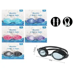 OCCHIALINI NUOTO CON TAPPI PER NASO ORECCHIE REGOLABILI ANTIAPPANNAMENTO 5 COLORI 605422