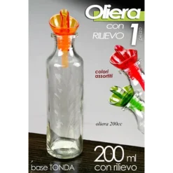 OLIERA DECORATA 200ML BOTTIGLIETTA CON RILIEVO IN VETRO COLORI ASSORTITI 584350