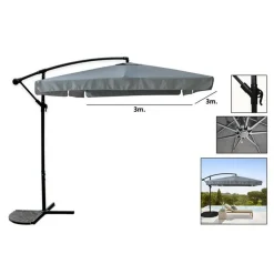 OMBRELLONE A BRACCIO LATERALE DA GIARDINO 3X3MT PROTEZIONE SOLE GRIGIO CON BASE 223217